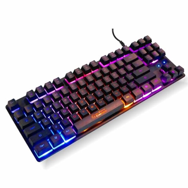 RPM Euro Games Gaming Keyboard Wired | 87 Keys Space Saving Design | Membrane Keyboard with Mechanical Feel | LED Backlit & Spill Proof Design